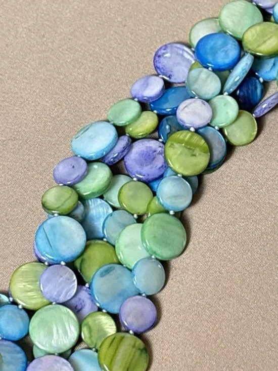Vintage Mother Of Pearl Necklace Blue and Green Mermaid Core Jewelry B6 - Picture 6 of 6